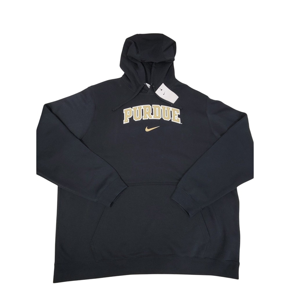 Nike Purdue Boilermakers Club Fleece Hoodie Mens XXL 2XL Black Pullover NCAA NEW
